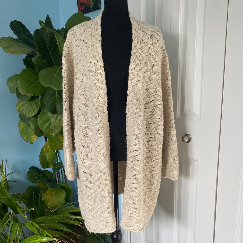 J. Jill 2X Women's Beige Wool Knit Cardigan Sweater